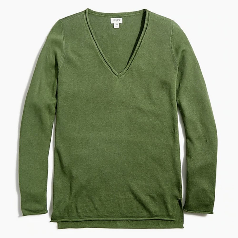 J. Crew linen-blend beach sweater in faded moss sm